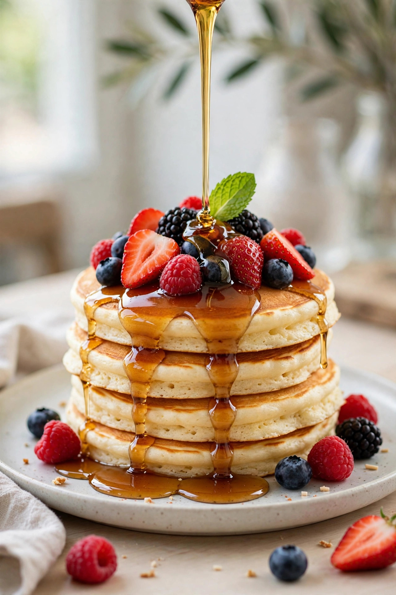 Pancake stack with fresh toppings